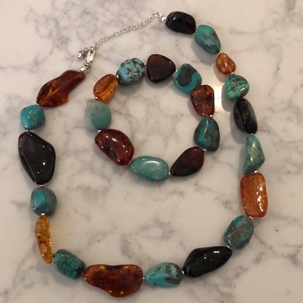 Amber and Turquoise necklace and bracelet set